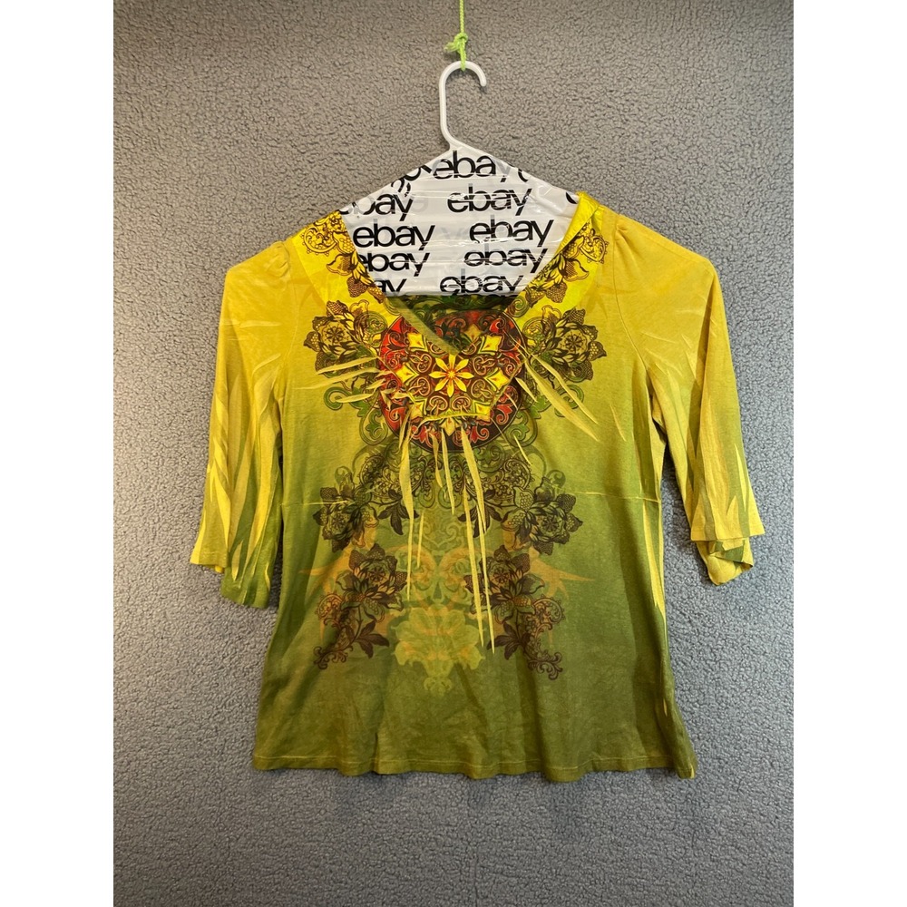 ONE WORLD Blouse Womens 2X Top Floral Long Sleeve‎